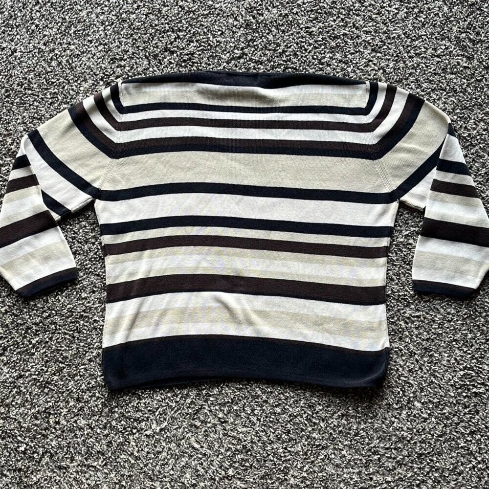 Valerie Stevens Black White Sweater Womens LP 100% Silk Preppy Feminine Elegant - Picture 4 of 7